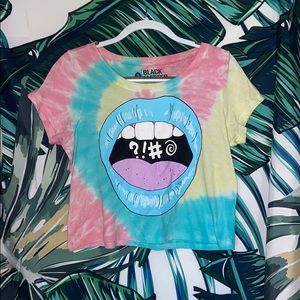 Hot Topic Black Matter Tie-Dye Graphic Lips Tee